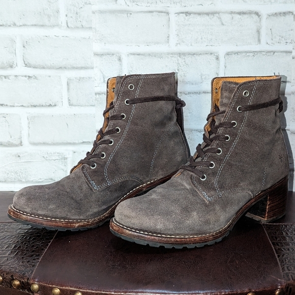 Frye Gray Suede Combat Boots - Picture 14 of 16